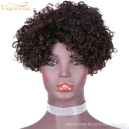 Vigorous Top Quality Brown Afro Kinky Curly Wigs for Black Women Short Side Part Human Hair Wholesale Price